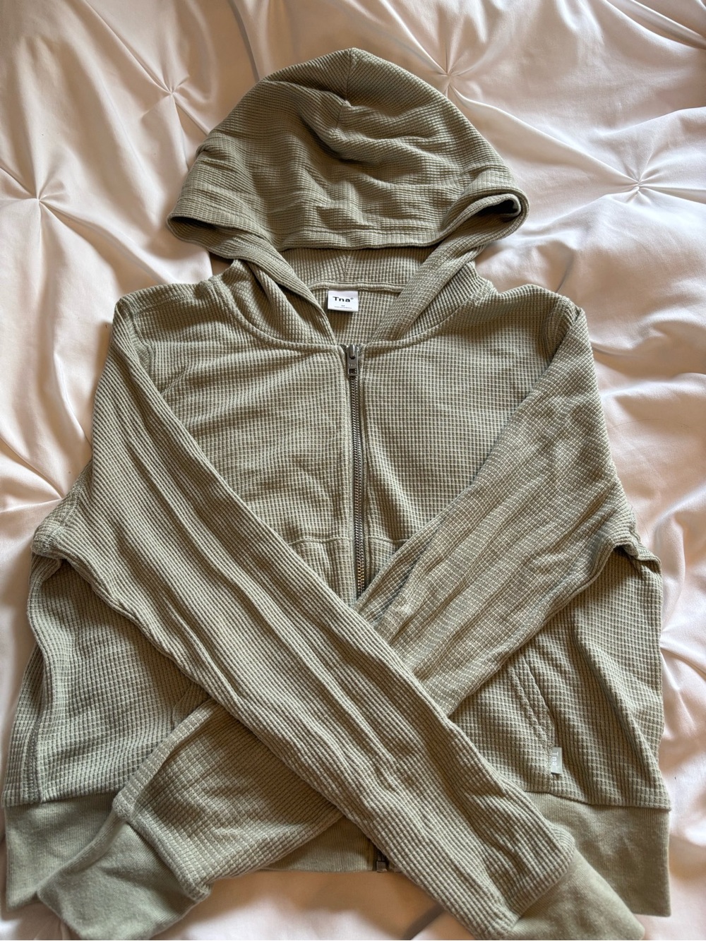 Tna Olive Waffle-Knit Zip Hoodie